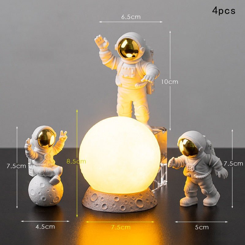 3Pc Astronaut Decor Action Figures and Moon Home Decor Resin Astronaut Statue Room Office Desktop Decoration Presents Boy Gift - homemotto