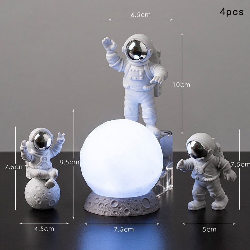 3Pc Astronaut Decor Action Figures and Moon Home Decor Resin Astronaut Statue Room Office Desktop Decoration Presents Boy Gift - homemotto