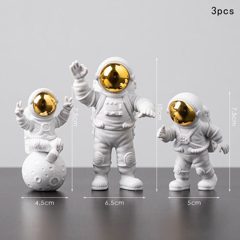 3Pc Astronaut Decor Action Figures and Moon Home Decor Resin Astronaut Statue Room Office Desktop Decoration Presents Boy Gift - homemotto