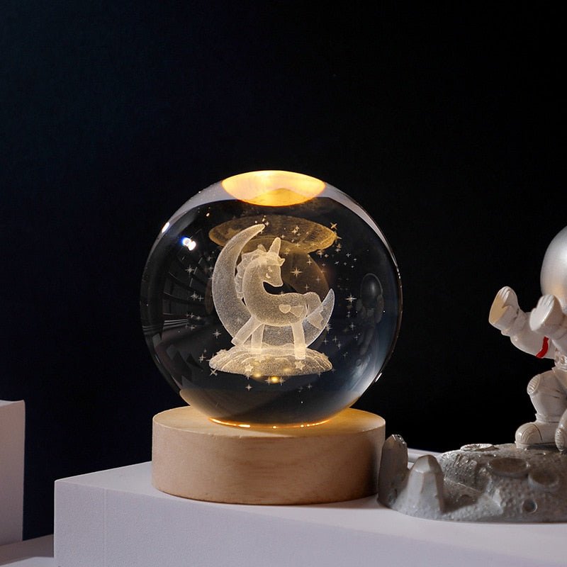 Moon Galaxy Projectors Atmosphere 3D Crystal Ball LED Night Light Home Bedroom Decor USB Plug-in Night Lamp Kids Couple Gifts - homemotto