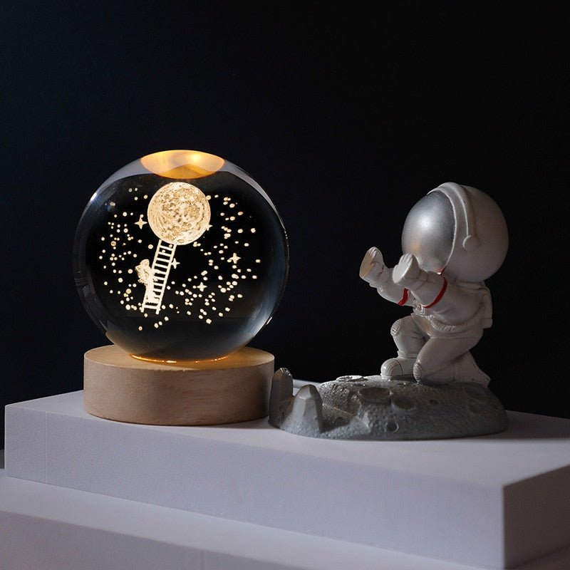 Moon Galaxy Projectors Atmosphere 3D Crystal Ball LED Night Light Home Bedroom Decor USB Plug-in Night Lamp Kids Couple Gifts - homemotto
