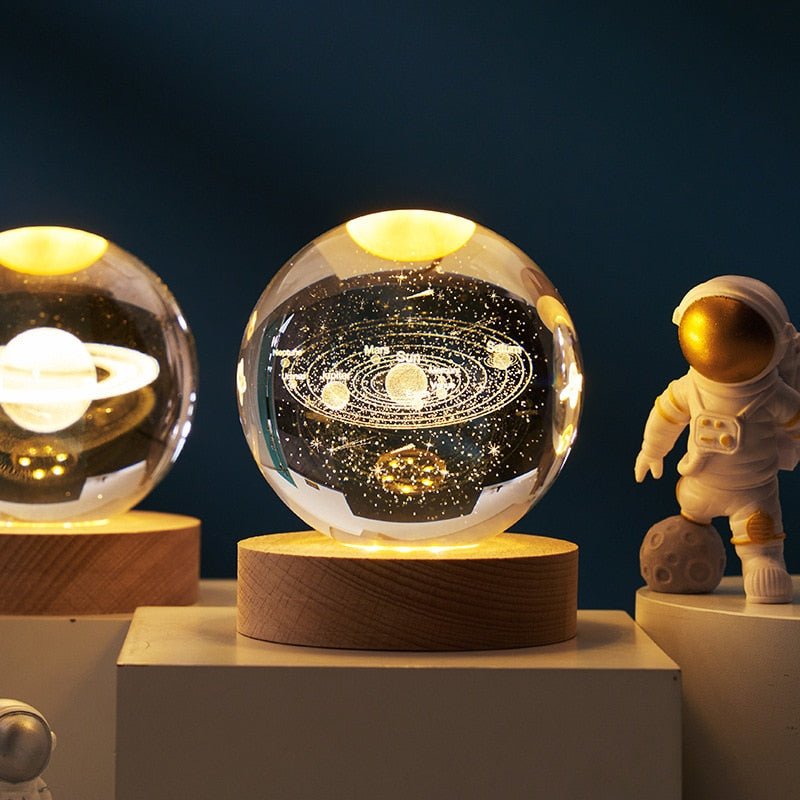 Moon Galaxy Projectors Atmosphere 3D Crystal Ball LED Night Light Home Bedroom Decor USB Plug-in Night Lamp Kids Couple Gifts - homemotto