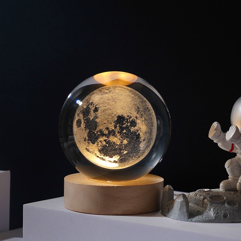 Moon Galaxy Projectors Atmosphere 3D Crystal Ball LED Night Light Home Bedroom Decor USB Plug-in Night Lamp Kids Couple Gifts - homemotto