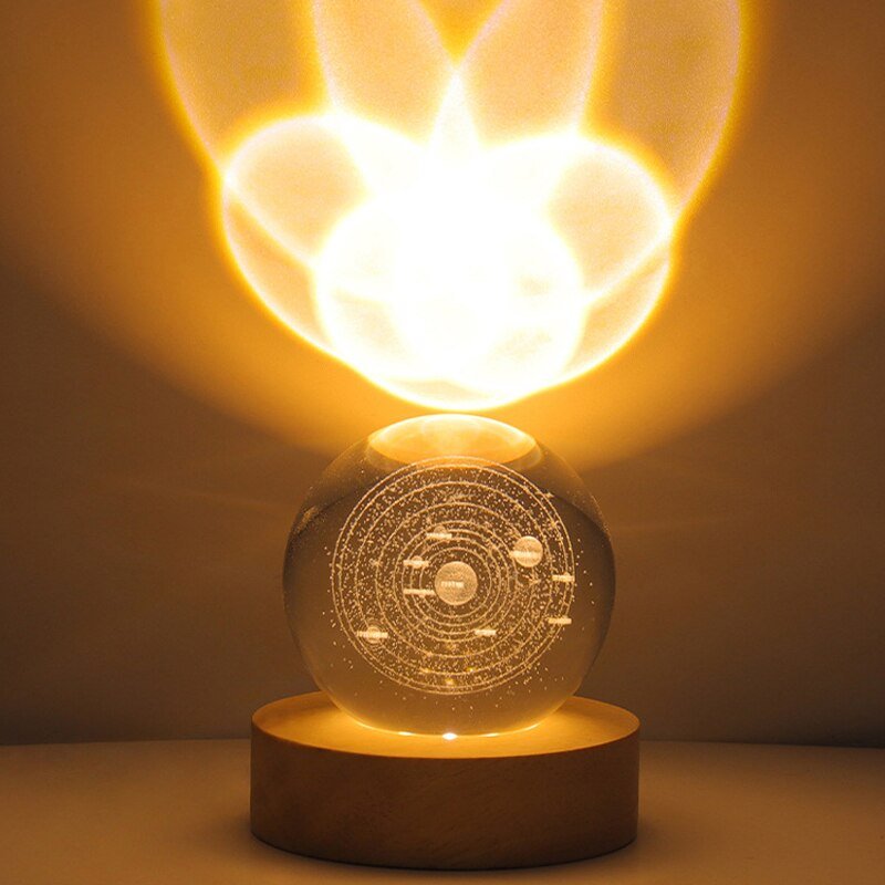 Moon Galaxy Projectors Atmosphere 3D Crystal Ball LED Night Light Home Bedroom Decor USB Plug-in Night Lamp Kids Couple Gifts - homemotto