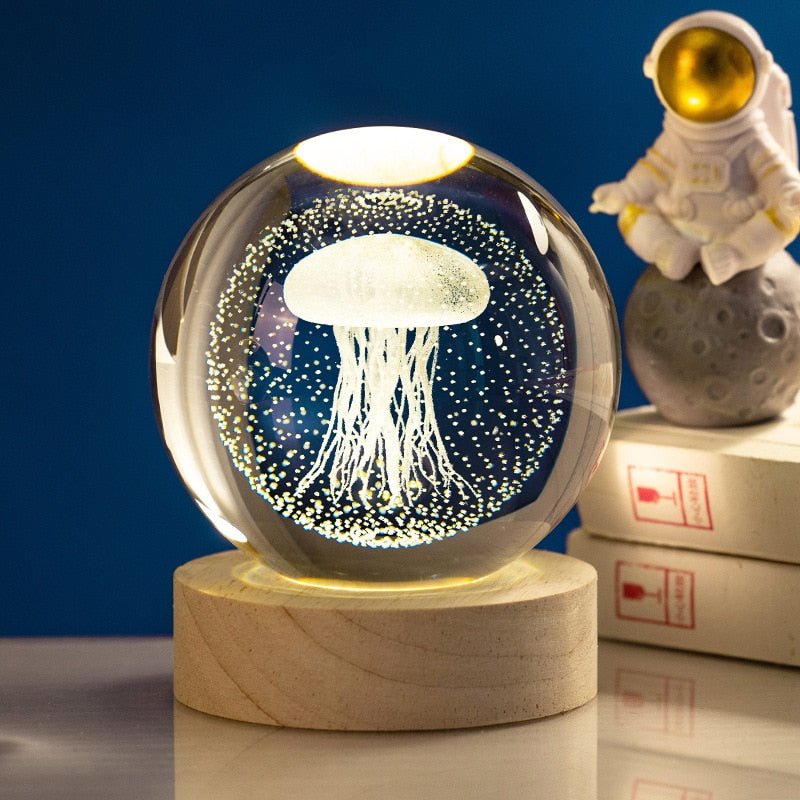 Moon Galaxy Projectors Atmosphere 3D Crystal Ball LED Night Light Home Bedroom Decor USB Plug-in Night Lamp Kids Couple Gifts - homemotto