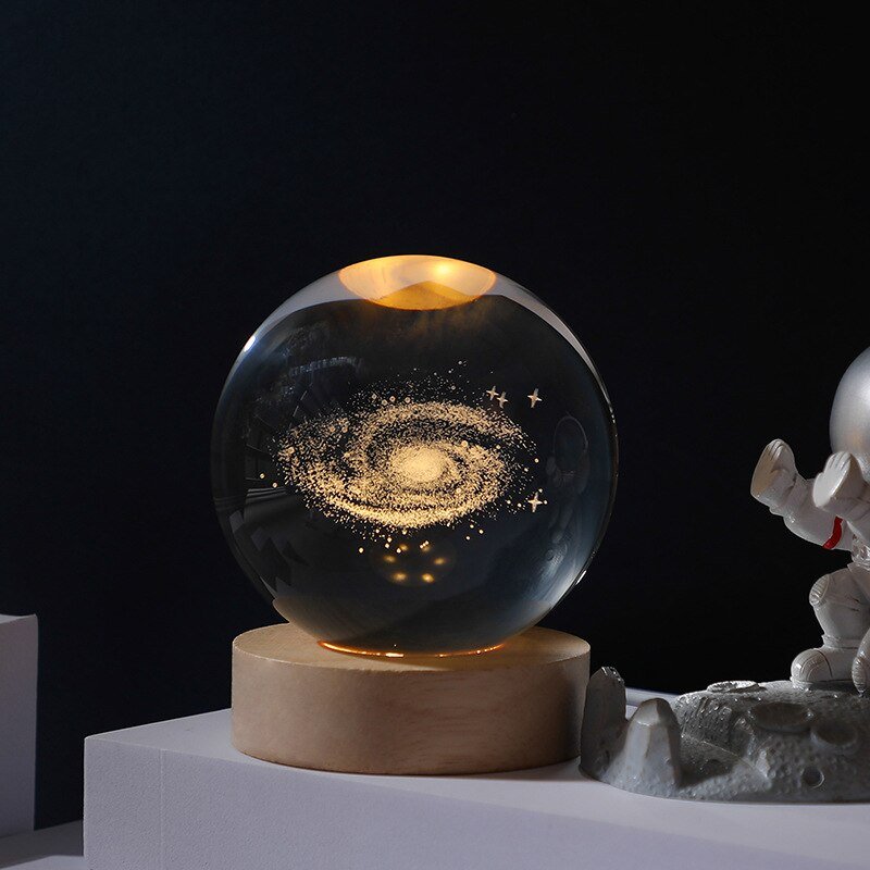 Moon Galaxy Projectors Atmosphere 3D Crystal Ball LED Night Light Home Bedroom Decor USB Plug-in Night Lamp Kids Couple Gifts - homemotto
