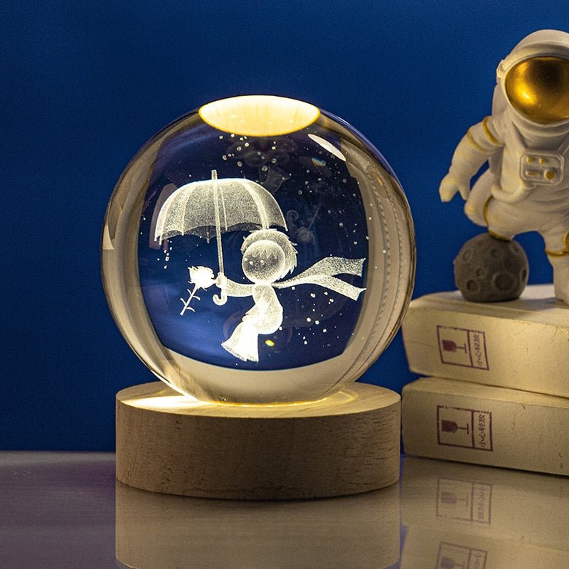 Moon Galaxy Projectors Atmosphere 3D Crystal Ball LED Night Light Home Bedroom Decor USB Plug-in Night Lamp Kids Couple Gifts - homemotto