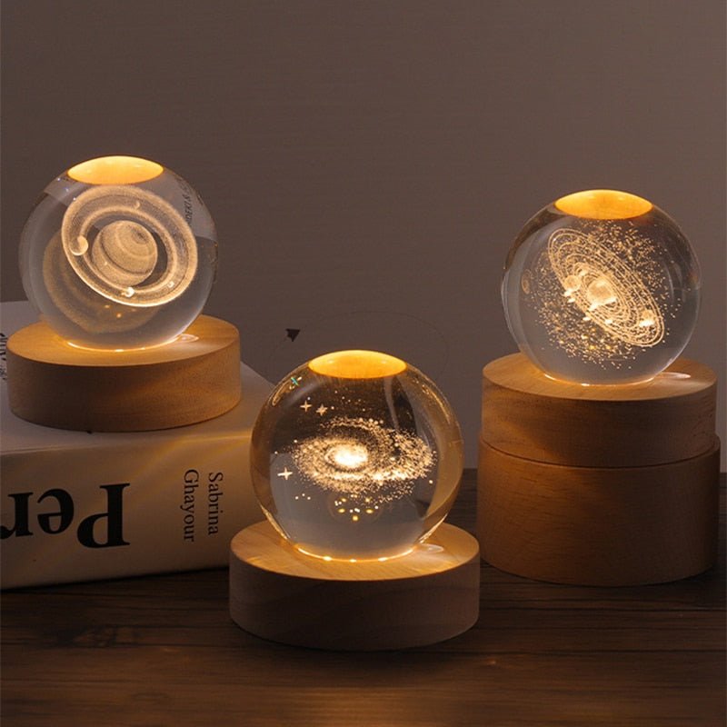 Moon Galaxy Projectors Atmosphere 3D Crystal Ball LED Night Light Home Bedroom Decor USB Plug-in Night Lamp Kids Couple Gifts - homemotto