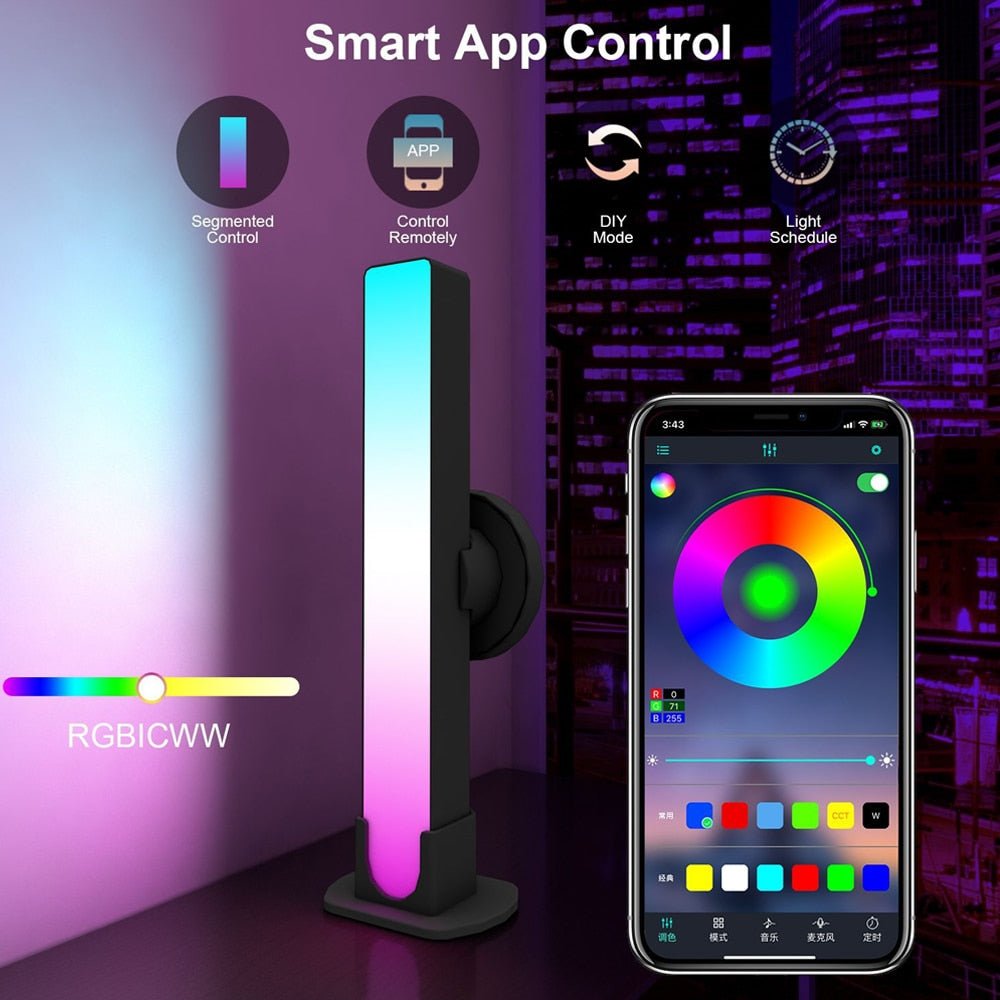 RGB Smart LED Light Bar WiFi Bluetooth Desktop Background Atmosphere Light Music Sync TV Wall Computer Game Bedroom Night Light - homemotto